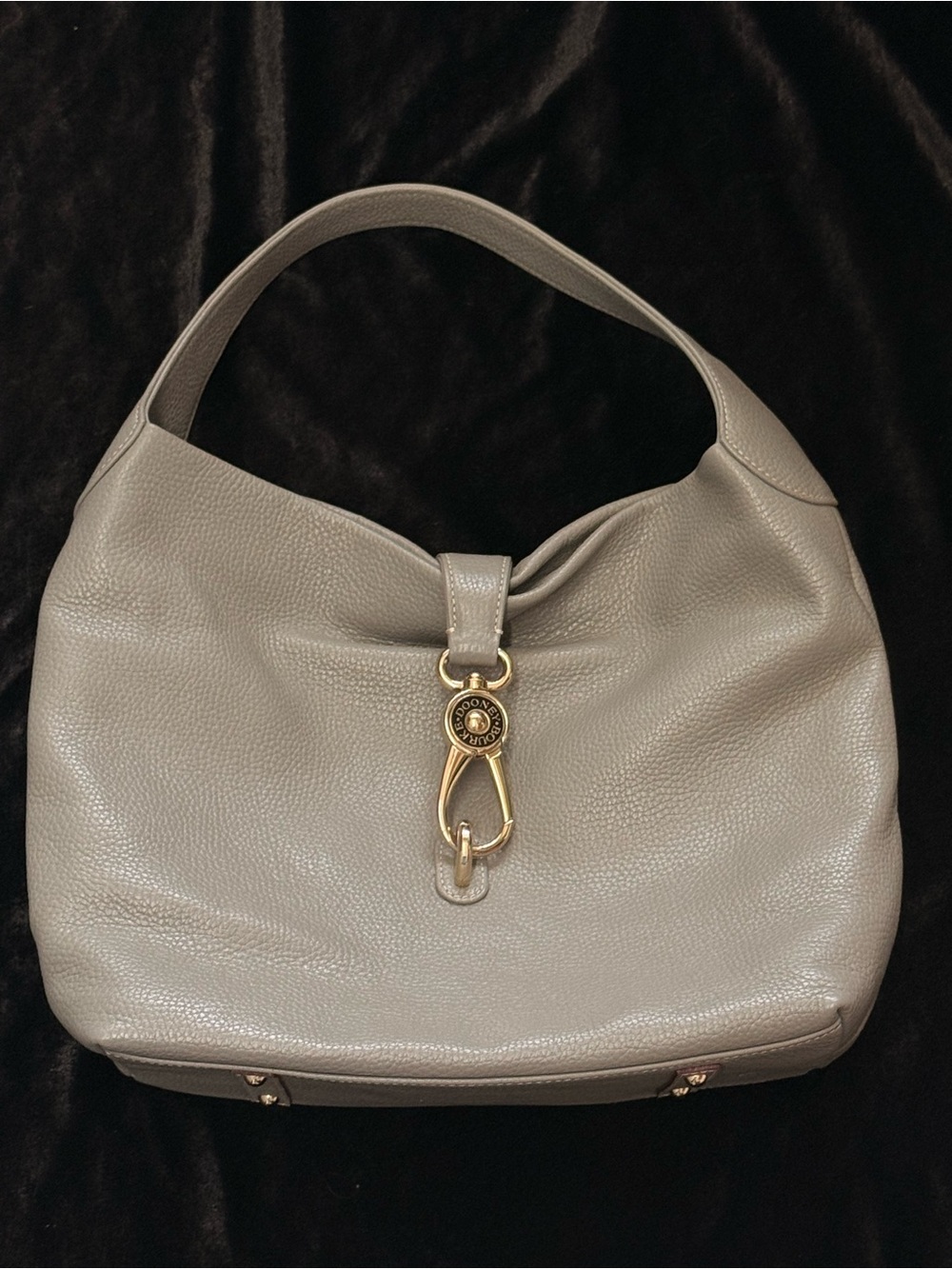 Dooney & Bourke Gray Pebbled Leather Shoulder Bag with Gold Hardware and wallet